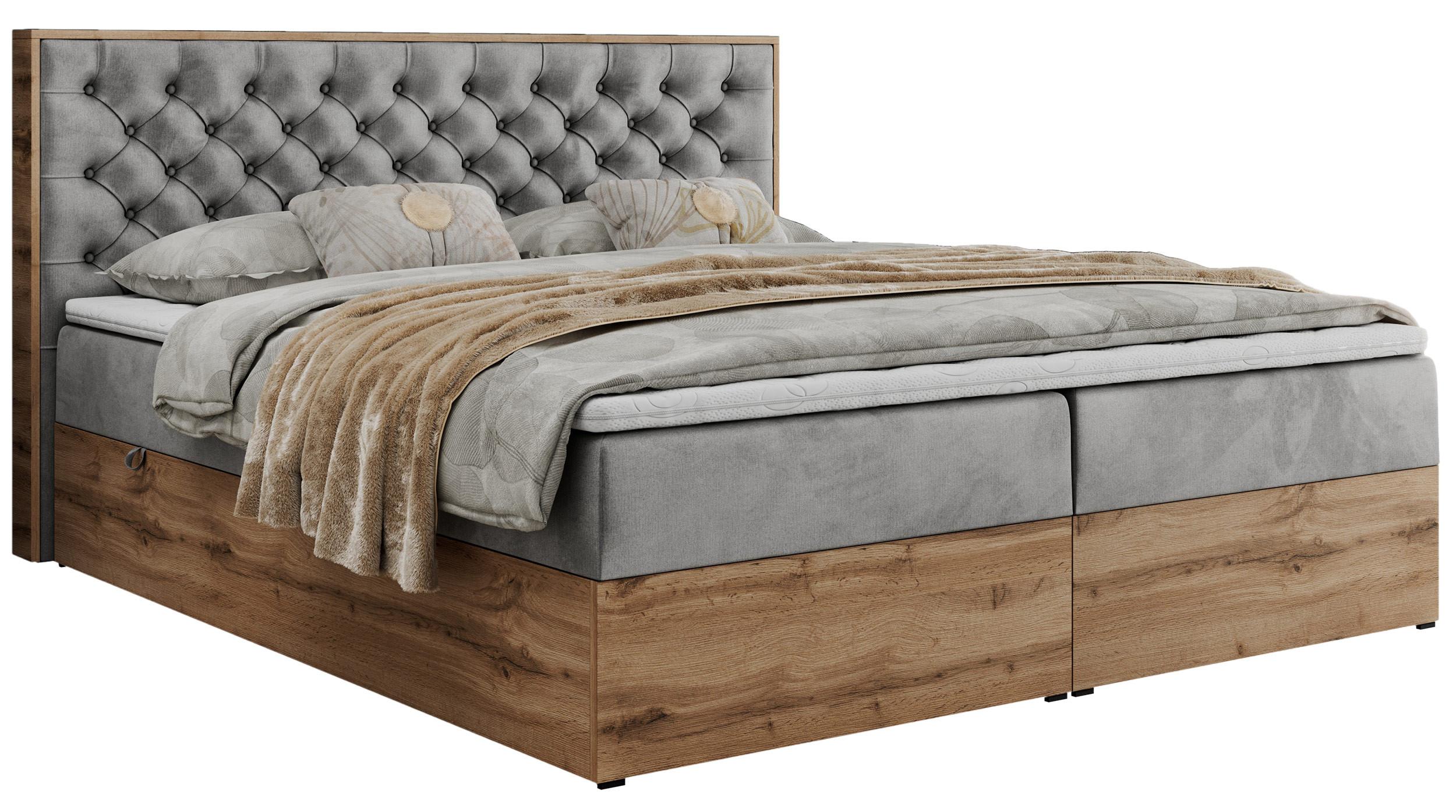 BOXBETT ALBERO 3 - 160/200 Hellgrau Velvet - H3 - Hellgrau, Holz/Textil (160/200cm) - MKS