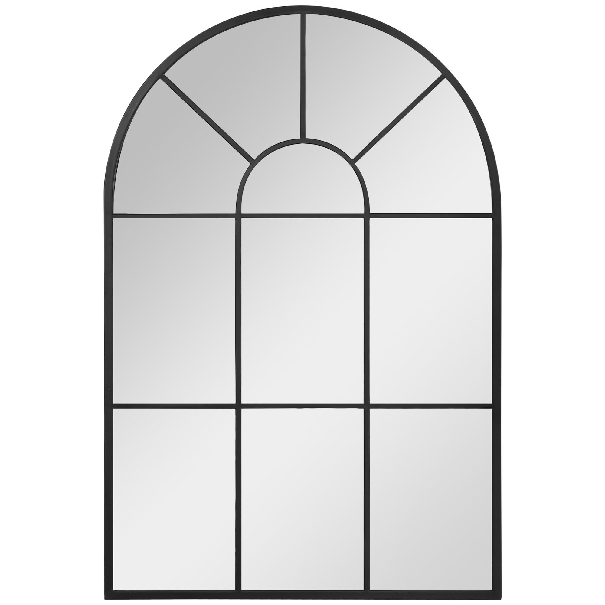 91 x 60 cm Wandspiegel Bogenfenster-Spiegel Wohnzimmerspiegel Schwarz Metall - Schwarz, Glas/Metall (2/60/91cm) - HOMCOM