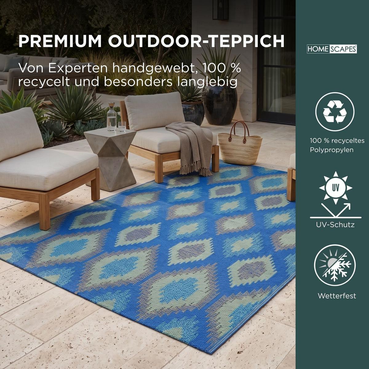 OUTDOORTEPPICH Amber, Ethno-Muster 240/300 cm - Blau, Kunststoff (240/300cm) - Homescapes