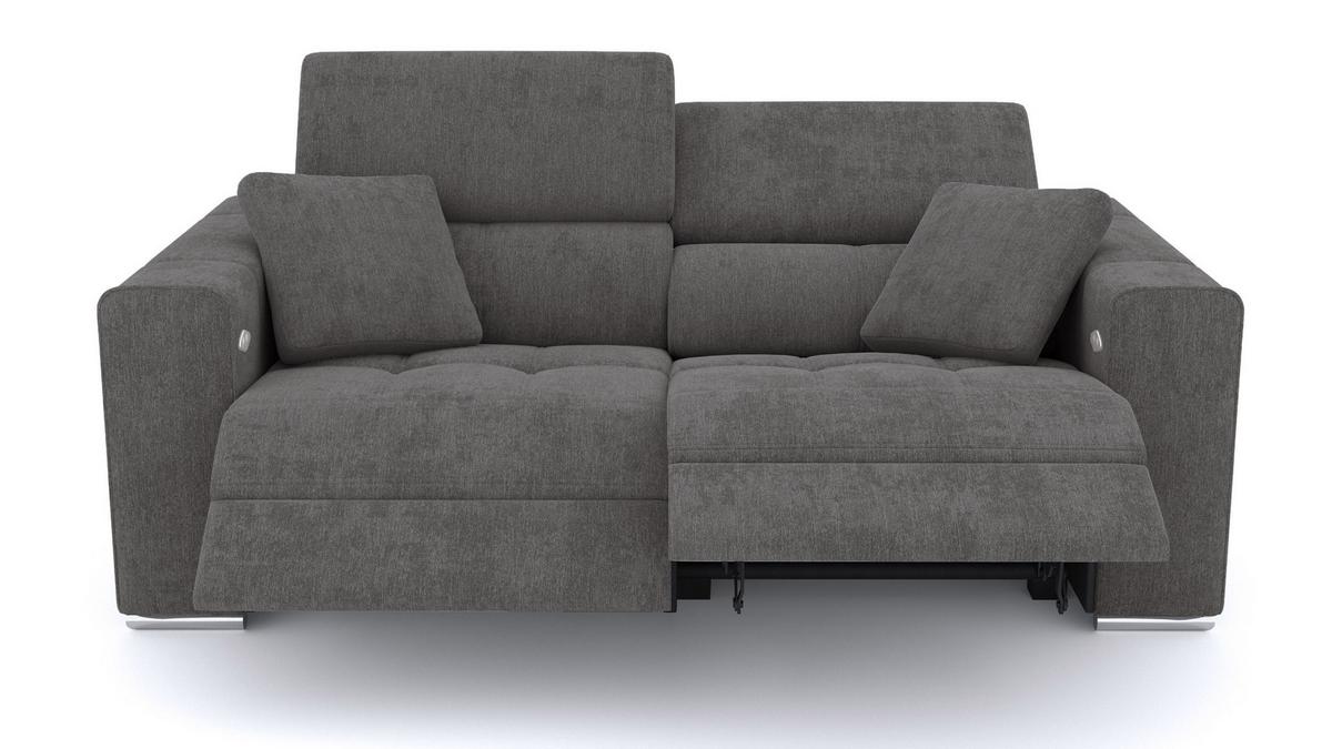 SOFA QUARTZ 3-Sitzer mit 2 Relaxfunktionen, dunkelgrau - Dunkelgrau/Silberfarben, Holzwerkstoff/Textil (204/80/102cm) - Wozimo