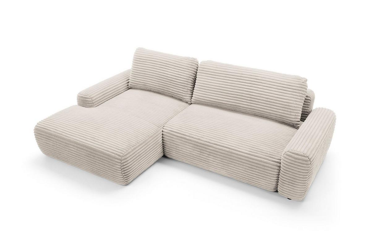 ECKSOFA OSSO Creme Velours-Stoff mit Schlaffunktion - Creme, Holz (264/162cm) - MASSENO