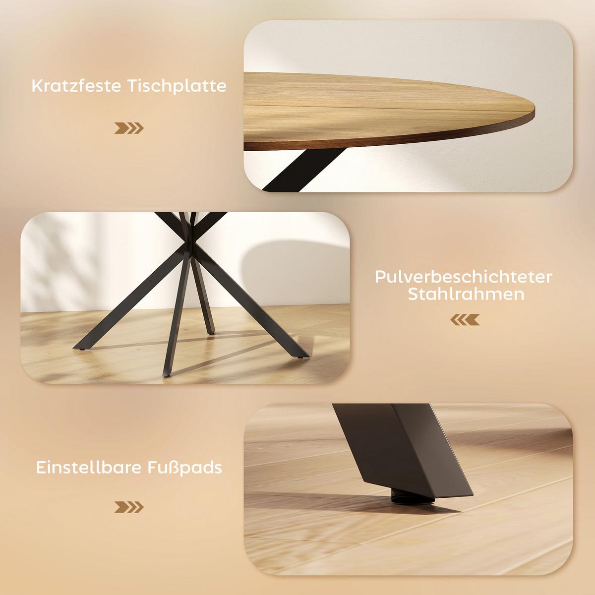 RUNDER Esstisch für 4 Personen, Ø120 cm Küchentisch im Industriestil, Eiche - Eichefarben, Metall (120/120/75cm) - HOMCOM