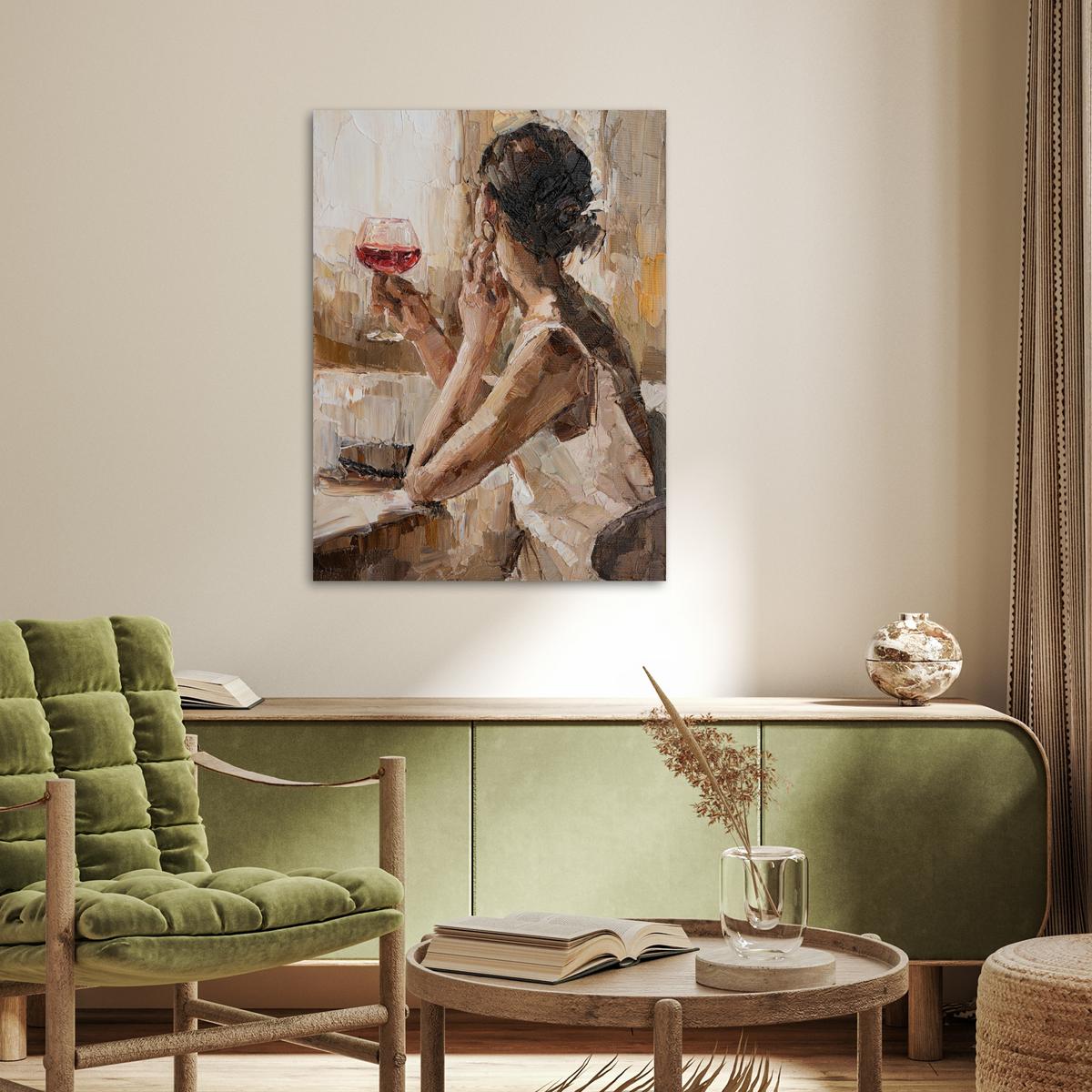 POSTER Ölgemälde - Frau - Wein Deko Wohnzimmer 60x80 cm - Hellbraun, Papier (60/80/0.1cm) - MuchoWow