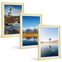 BILDER SET 3er Set - 40x60 cm Goldrahmen - Naturansichten, Leuchtturm, Berge, Ballonfahrt - Goldfarben, Kunststoff (40/60cm) - TULUP