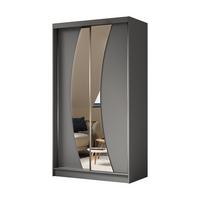 KLEIDERSCHRANK mit Spiegel-Schiebetüren und Aluminium-Leisten, LED-Beleuchtung- VOXI - 120 cm Grau - Grau, Holzwerkstoff (120/216/61cm) - ALTDECOR