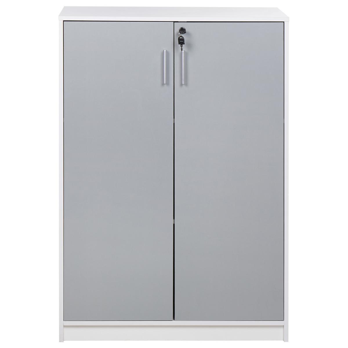 AKTENSCHRANK hellgrau/weiß 117 cm 2 Türen Zehna - Weiß/Grau, Holzwerkstoff (80/117/40cm) - Beliani