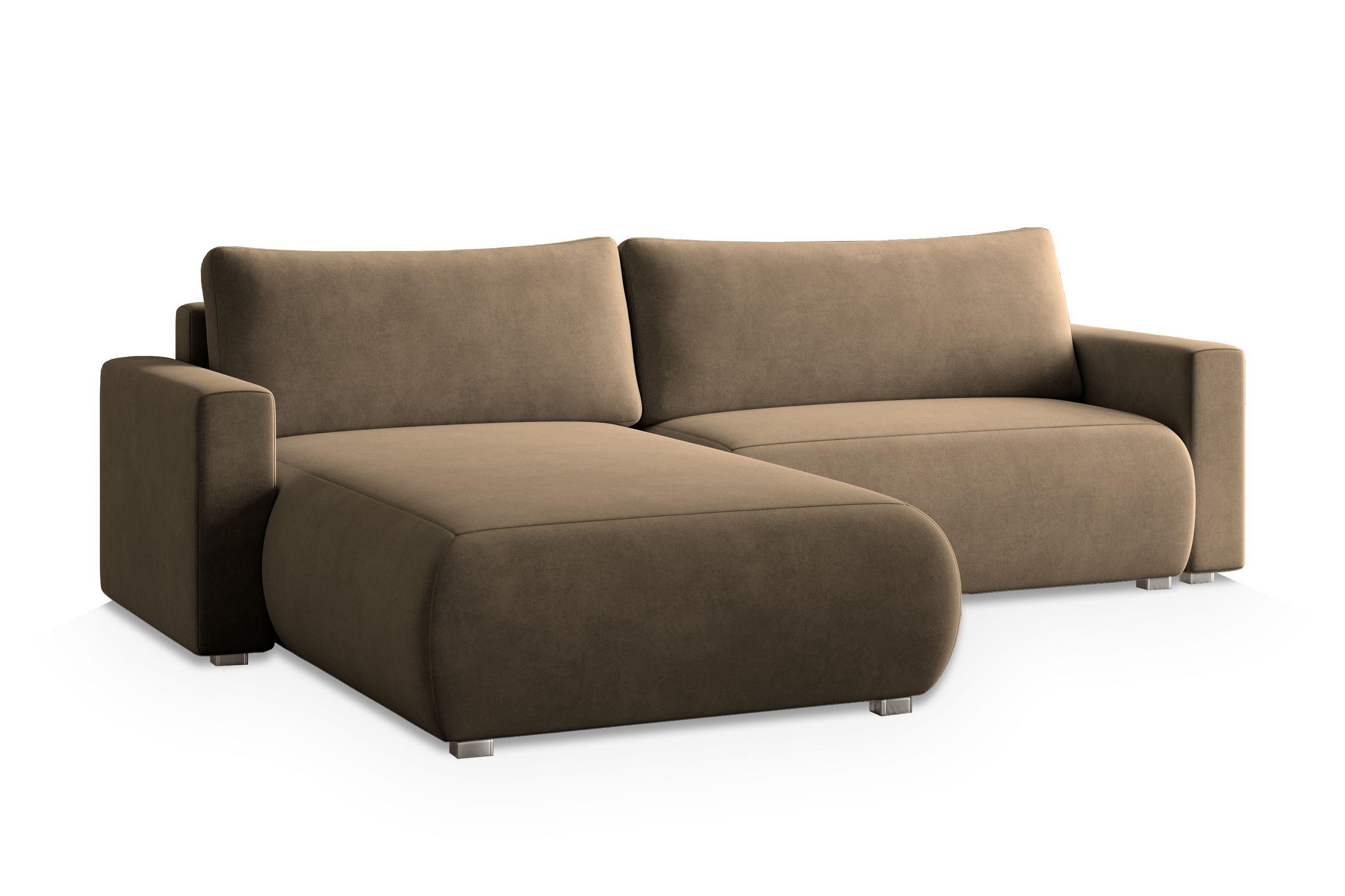 ECKSOFA TURIN M Beige Velours-Stoff mit Schlaffunktion - Beige/Grau, Holz/Kunststoff (265/183cm) - MASSENO