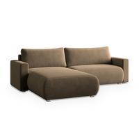 ECKSOFA TURIN M Beige Velours-Stoff mit Schlaffunktion - Beige/Grau, Holz/Kunststoff (265/183cm) - MASSENO