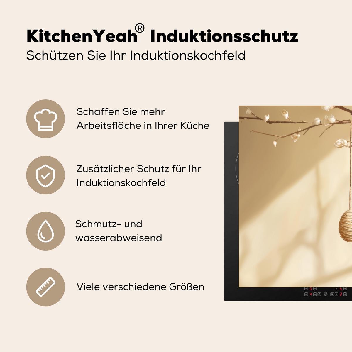 HERDABDECKPLATTE Beige - Osterkuchen - Eier Ceranfeldabdeckung 85x52 cm - Beige, Kunststoff (85/52/0.2cm) - MuchoWow