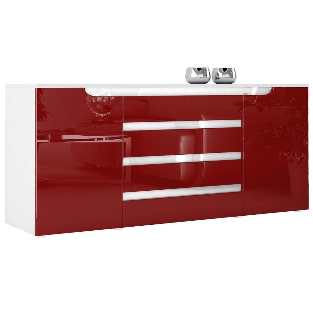 SIDEBOARD Sintra Bordeaux Hochglanz / Weiß Hochglanz - Bordeaux, Holzwerkstoff (166/72/35cm) - Vladon