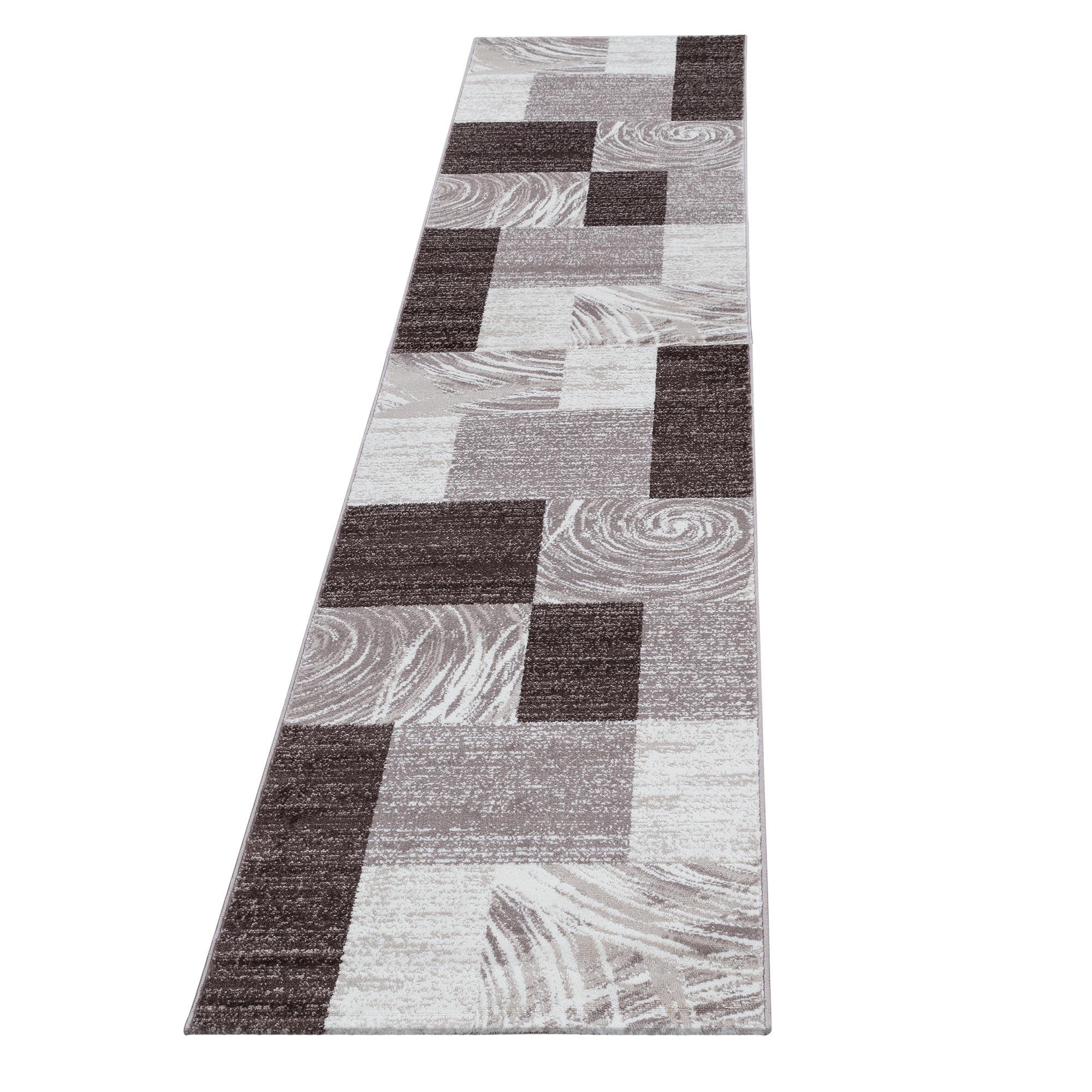 TEPPICH Kurzflor DRAU in Braun, abstrakt kariert, 80 x 300 cm - Braun, Textil (300/80cm) - KADIMA DESIGN