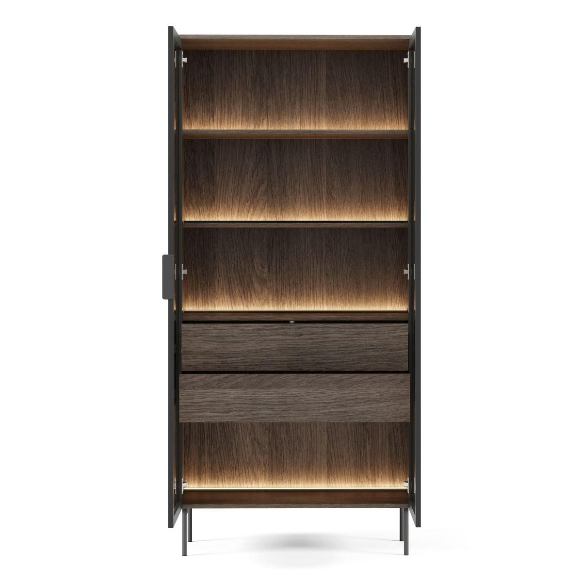 VITRINE Lumi mit LED Eiche Dunin 91 cm - Dunkelbraun/Schwarz, Holzwerkstoff/Metall (91.5/194.6/39.3cm) - Selsey