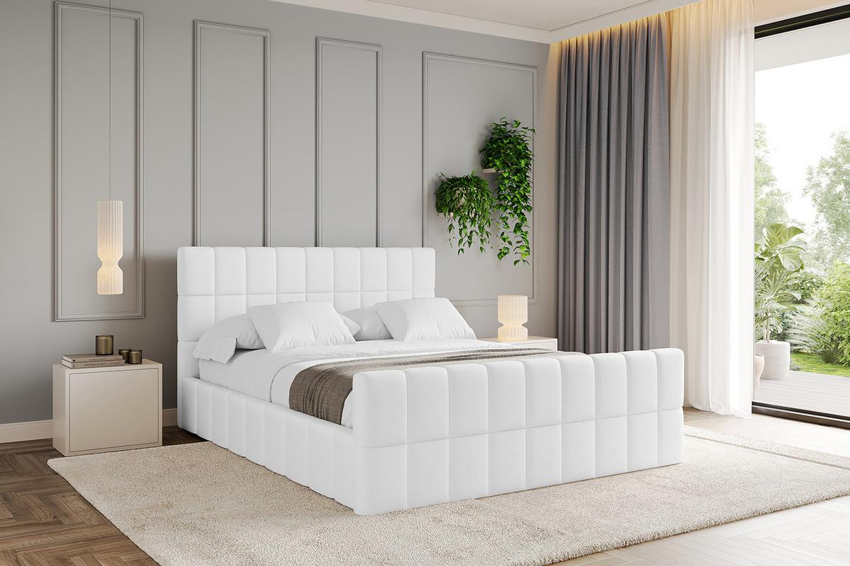 POLSTERBETT mit Bettkasten, Fußteil und Lattenrost, Boxbett ohne Matratze - AMEA-Z 180x200 Weiß Kunstleder - Weiß Hochglanz, Holzwerkstoff/Textil (180/200cm) - ALTDECOR