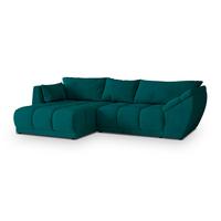 ECKSOFA ORENTI L-S Blau Velours-Stoff mit Schlaffunktion - Blau, Holz (287/182cm) - MASSENO