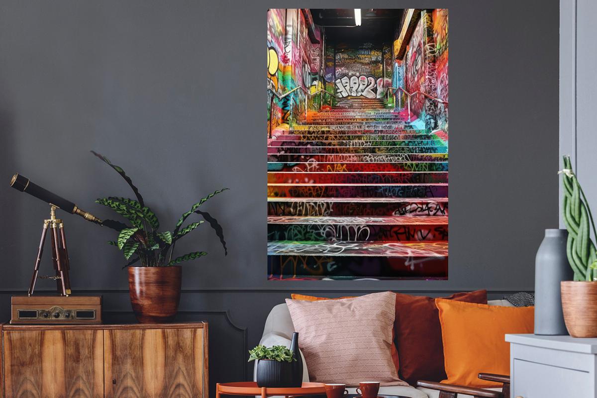 WANDTATTOO Treppe - Graffiti - Farben - Kunst Wandaufkleber 80x120 cm - Multicolor, Kunststoff (80/120/0.1cm) - MuchoWow