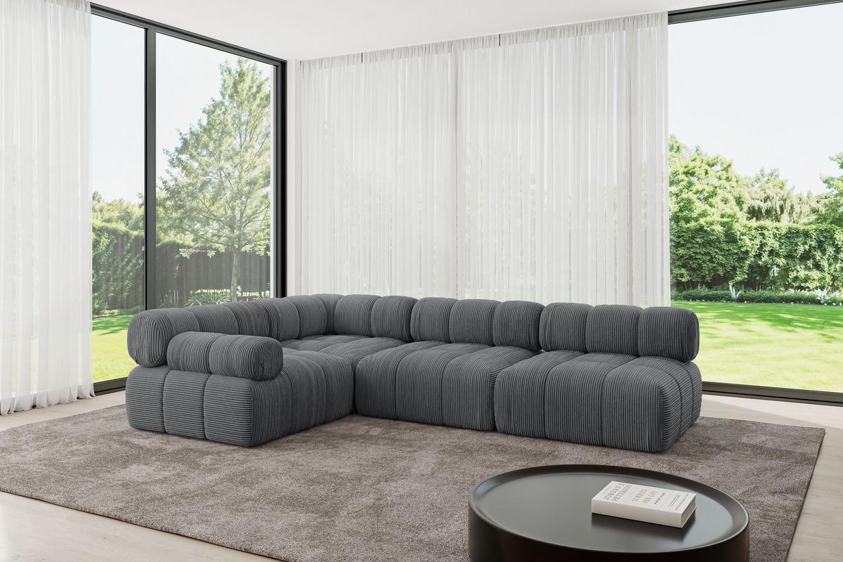 ECKSOFA modulares Sofa Mende-L2 - 285x190x70 cm Dunkelgrau Cord - Dunkelgrau, Holzwerkstoff/Textil (285/190cm) - ALTDECOR