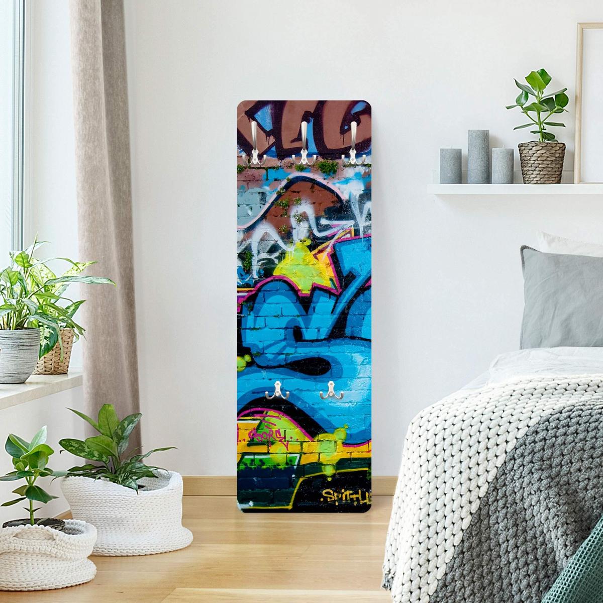 WANDGARDEROBE - Colours of Graffiti 34/105 cm - Blau, Holzwerkstoff (34/105/1.6cm) - Bilderwelten