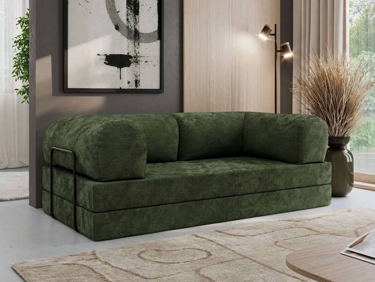 3-SITZER SOFA ORSETTO - Dunkelgrün Schenille glatt - Dunkelgrün/Schwarz, Textil/Metall (200/70/100cm) - MKS