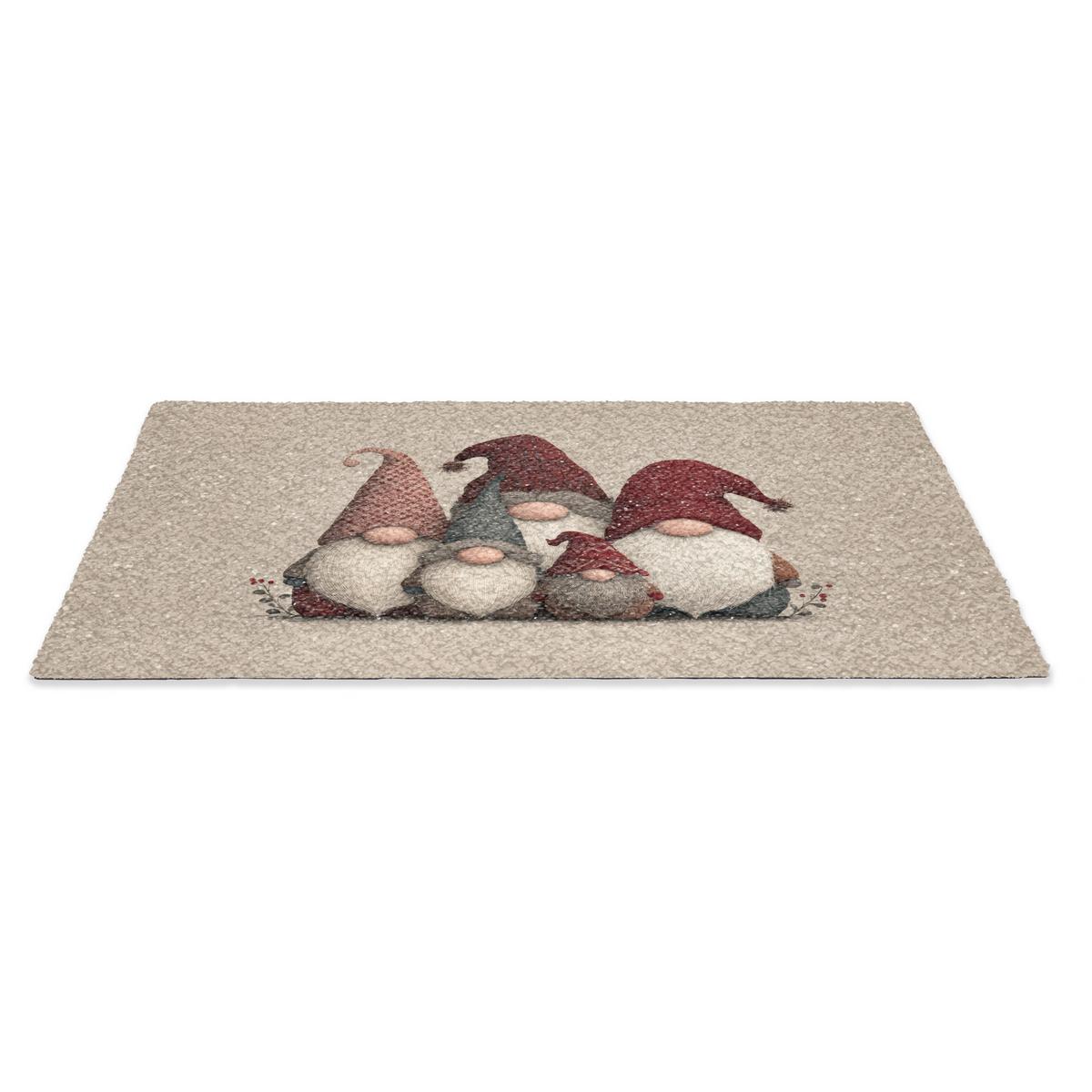 FUSSMATTE Wichtel - Weihnachten - Schnee - Zipfelmützen Türmatte 60x40 cm - Beige, Kunststoff (60/0.4cm) - MuchoWow