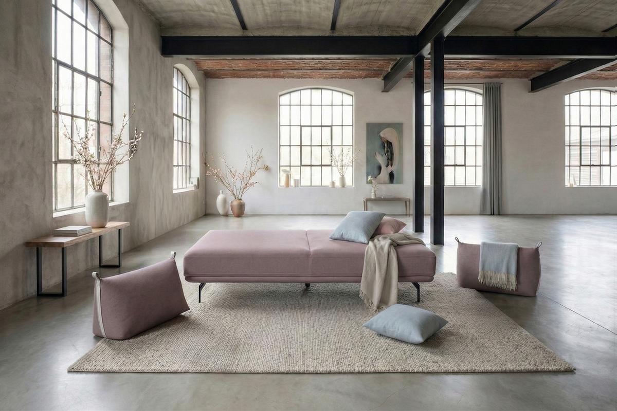 SCHLAFSOFA CANE Violett Webstoff - Violett/Schwarz, Textil/Metall (210/80/100cm) - KAWOLA