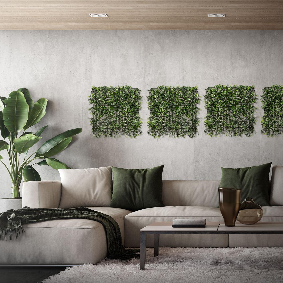 KÜNSTLICHE PFLANZENWAND 4er Set 50x50 cm Kunstpflanzen Wand Innen Aussen Pachysandra - Grün, Kunststoff (50/50/8cm) - ECD-Germany