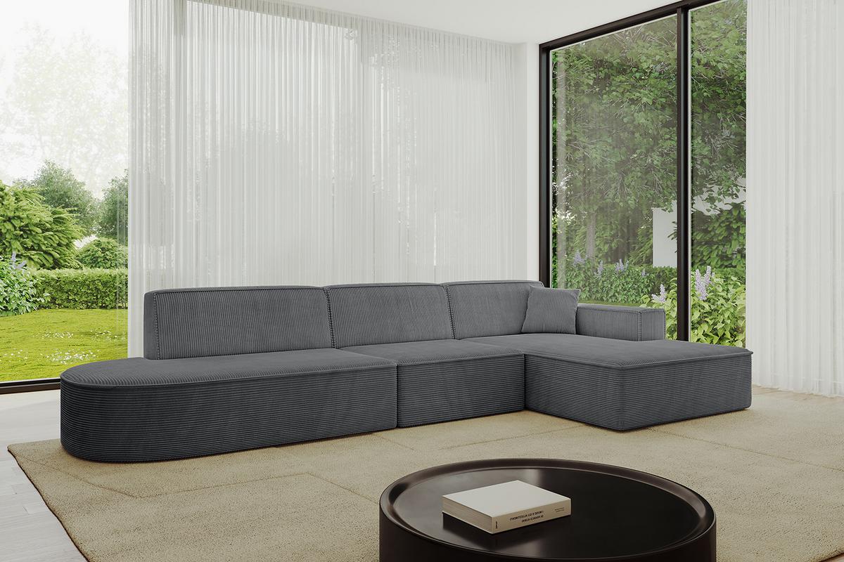 ECKSOFA Ottomane Rechts IREA-L2-v4 - 327x165x77 cm Duneklgrau - Dunkelgrau, Holzwerkstoff/Textil (327/165cm) - ALTDECOR