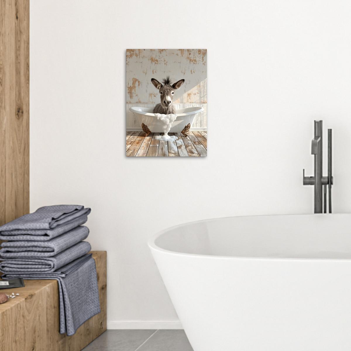 LEINWANDBILD Esel - Tiere - Badewanne - Schaumstoff Room Decor 30x40 cm - Weiß, Textil (30/40cm) - MuchoWow