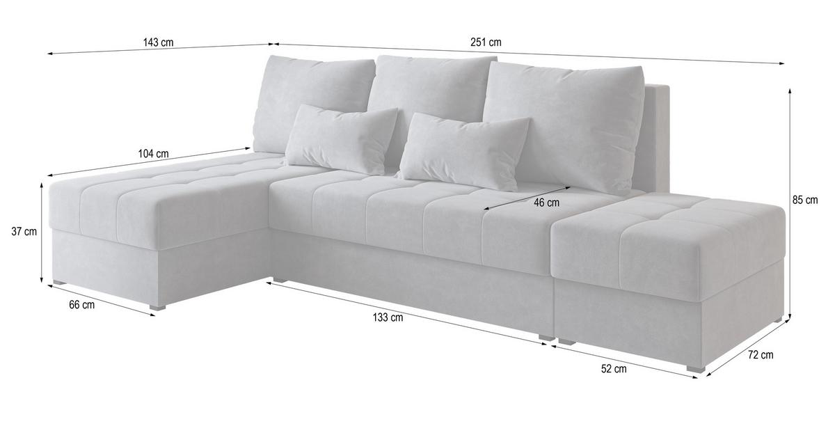 ECKSOFA NORVI Gelb Plüsch-Stoff mit Schlaffunktion - Gelb, Holz (251/143cm) - MASSENO