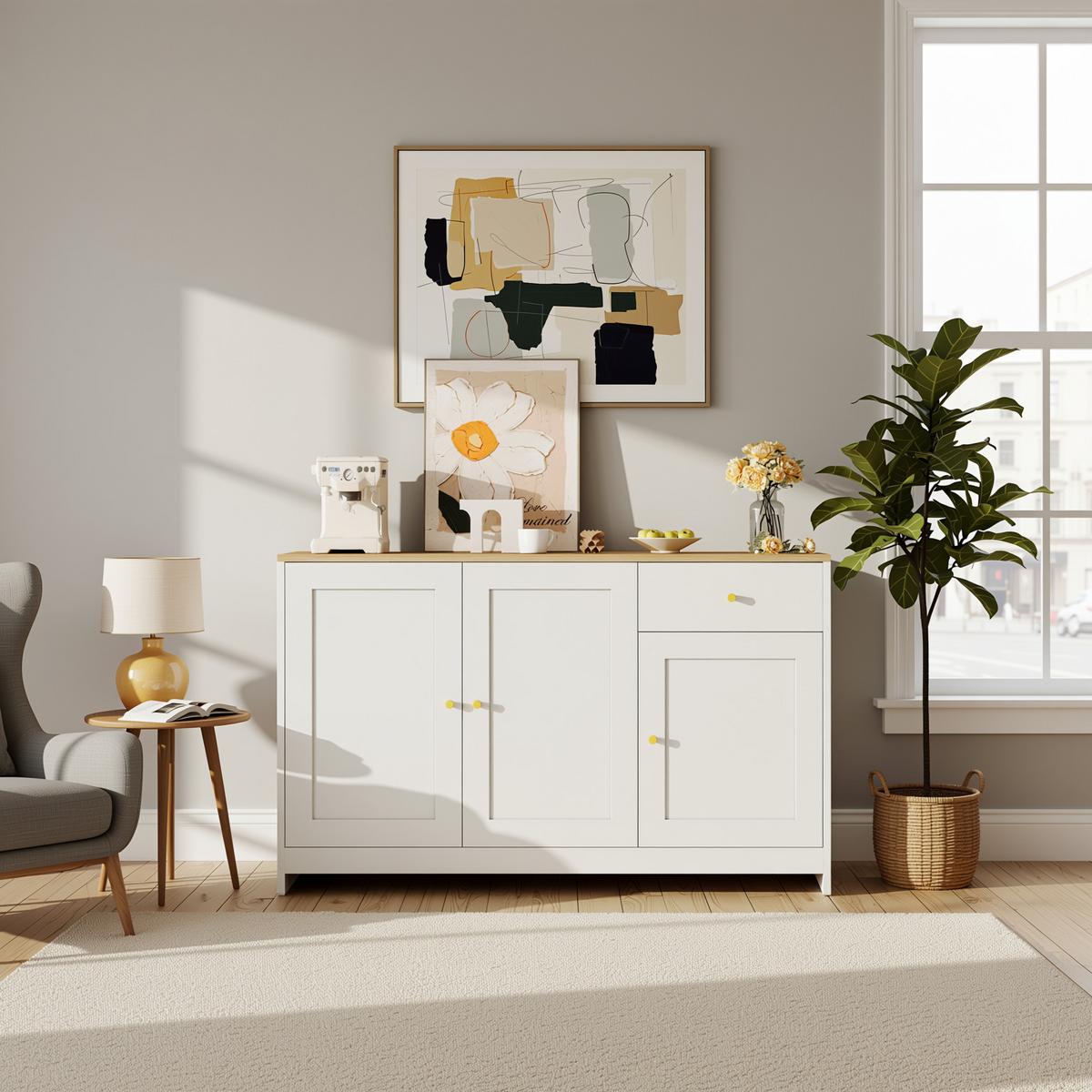 SIDEBOARD mdf in weiß & natur, 3 türen, 1 schublade & verstellbare böden - Weiß, Holzwerkstoff (120/75/40cm) - Urban Meuble