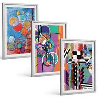 BILDER SET 3er Set - 40x60 cm Silberner Rahmen - Bunte abstrakte Kreise Geometrie - Silberfarben, Kunststoff (40/60cm) - TULUP