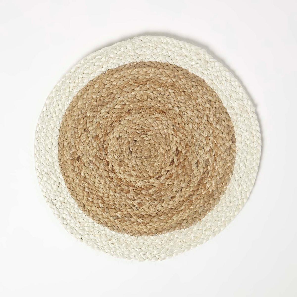 JUTE-TISCHSET creme-natur, 4er-Set Platzsets rund geflochten, 40 cm - Naturfarben/Weiß, Naturmaterialien (40/40cm) - Homescapes