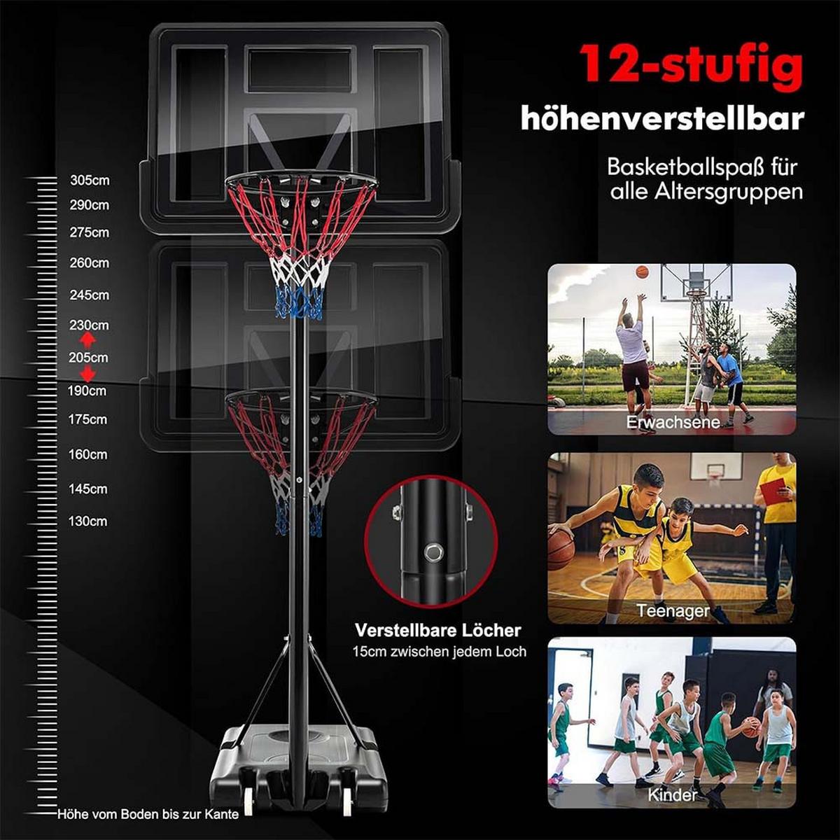 TRAGBARER BASKETBALLKORB Schwarz - Schwarz, Metall (88/58cm) - COSTWAY