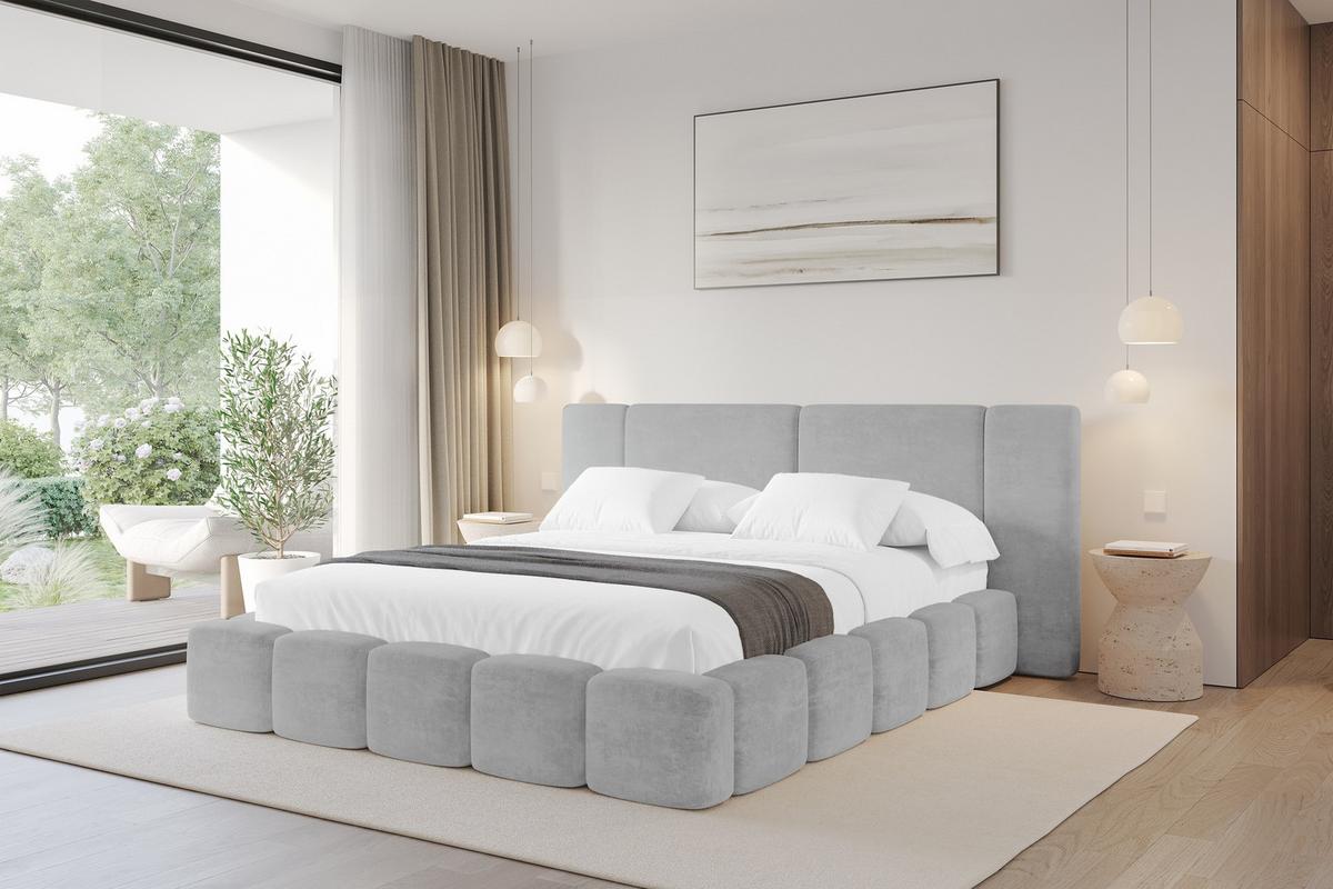 POLSTERBETT mit Bettkasten und Lattenrost, Boxbett ohne Matratze - NILO 200x200 Grau - Hellgrau, Holzwerkstoff/Textil (200/200cm) - ALTDECOR