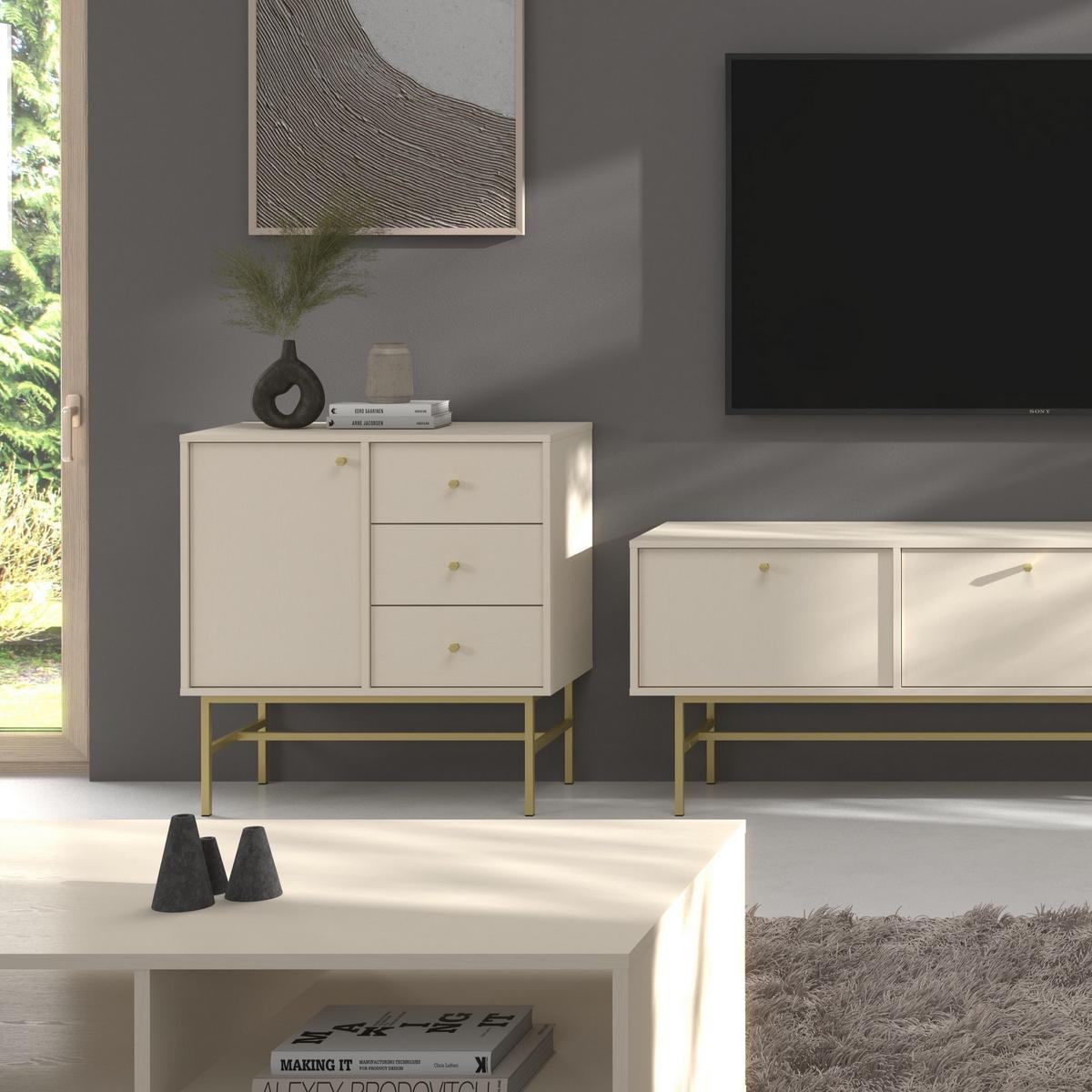 KOMMODE TORINO 84/86/41 cm mit 3 Schubladen 1 Türen Beige - Beige/Weiß, Holzwerkstoff (84/86/41cm) - MASSENO