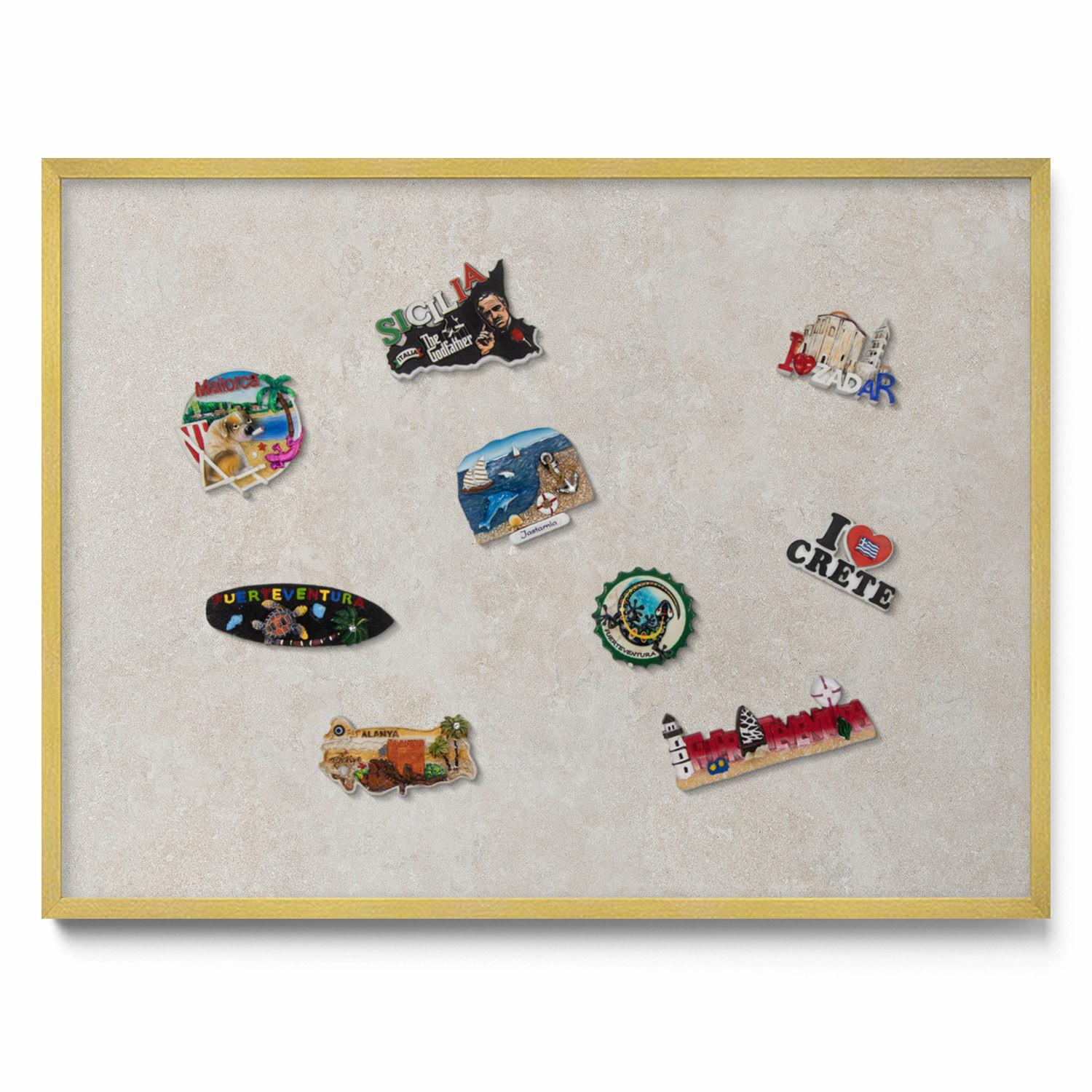 MAGNETTAFEL 80x60 cm Goldener Rahmen Dezente Sandsteinstruktur - Buche Kolonial, Metall (80/60/0.4cm) - TULUP