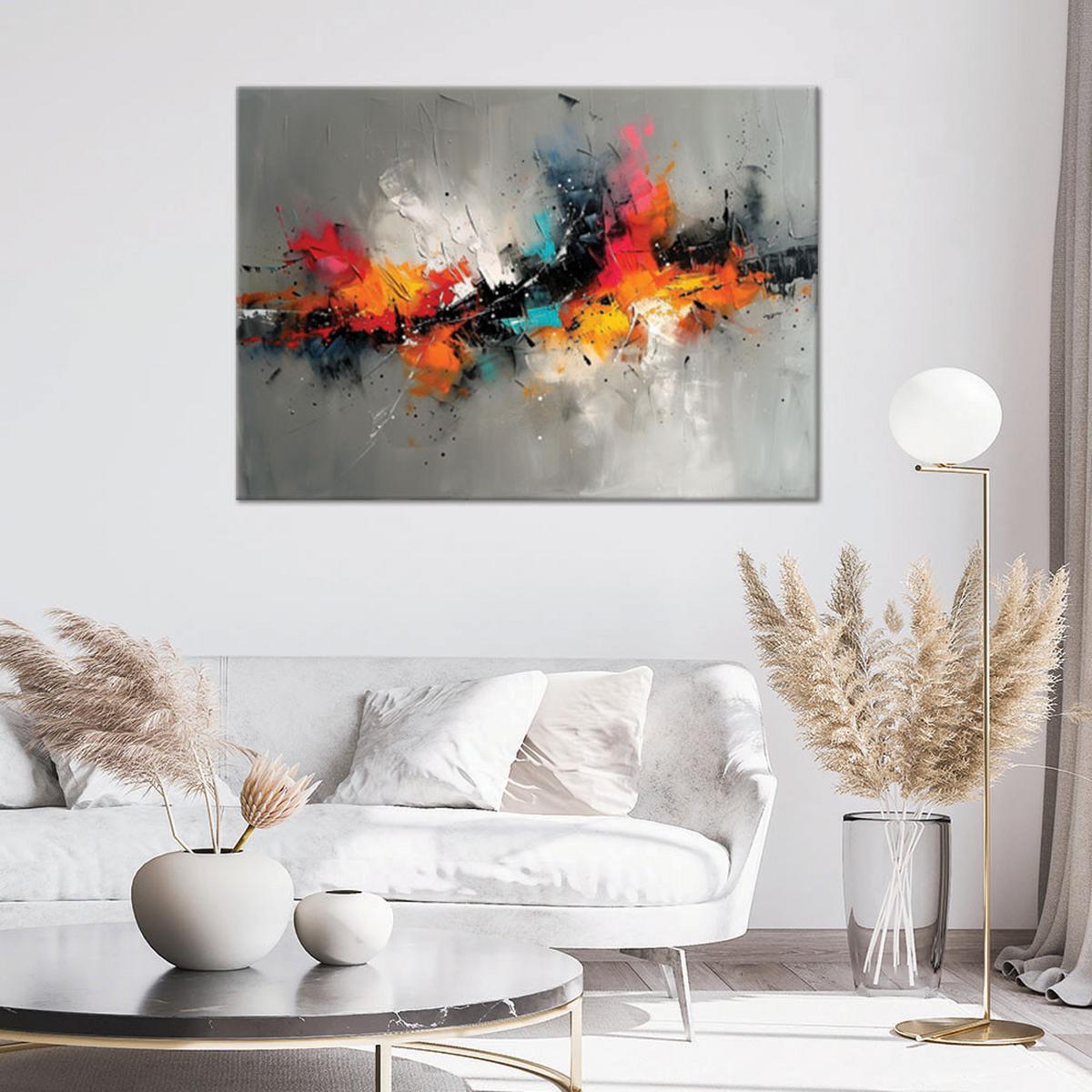LEINWANDBILD Bunter abstrakter Ausdruck auf grauem Hintergrund 60x40cm - Multicolor, Textil (60/40cm) - Feeby