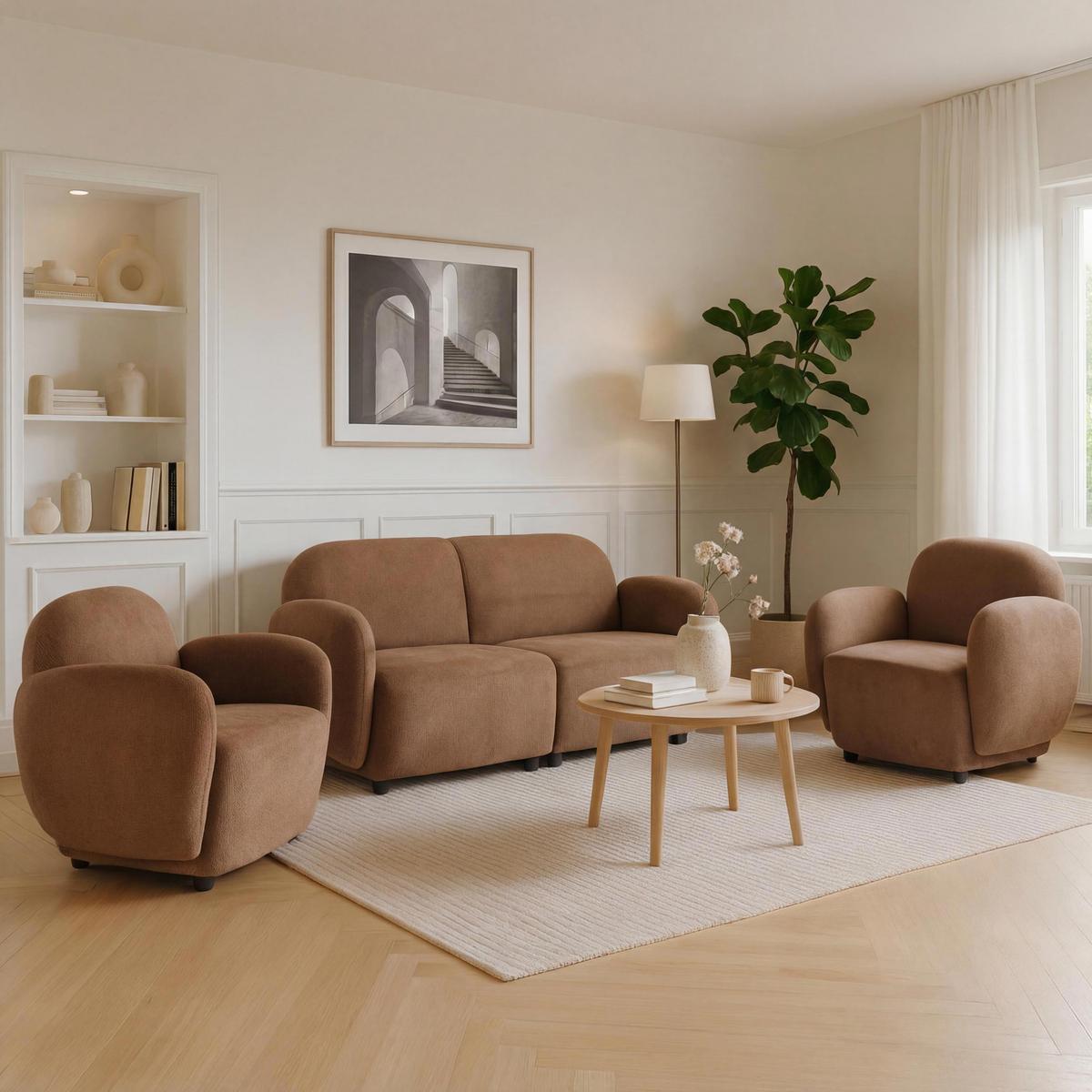 WOHNZIMMER-SET Braun - Braun, Textil (148/77/79cm) - MCW