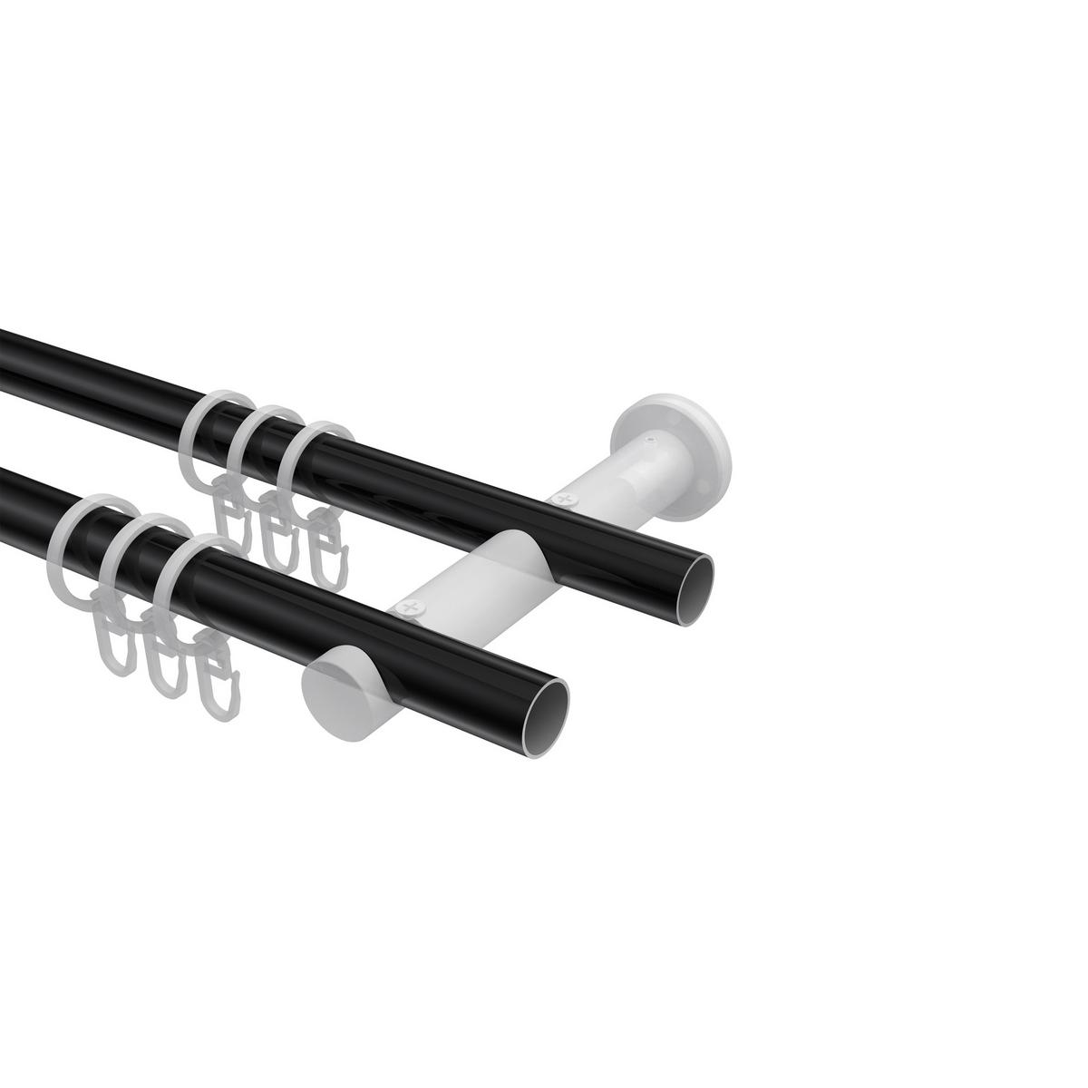 GARDINENSTANGE Platon Elanto 260 cm (geteilt in 2 x 130 cm), 2-läufig, 20 mm Ø Schwarz - Schwarz, Metall (260cm) - INTERDECO