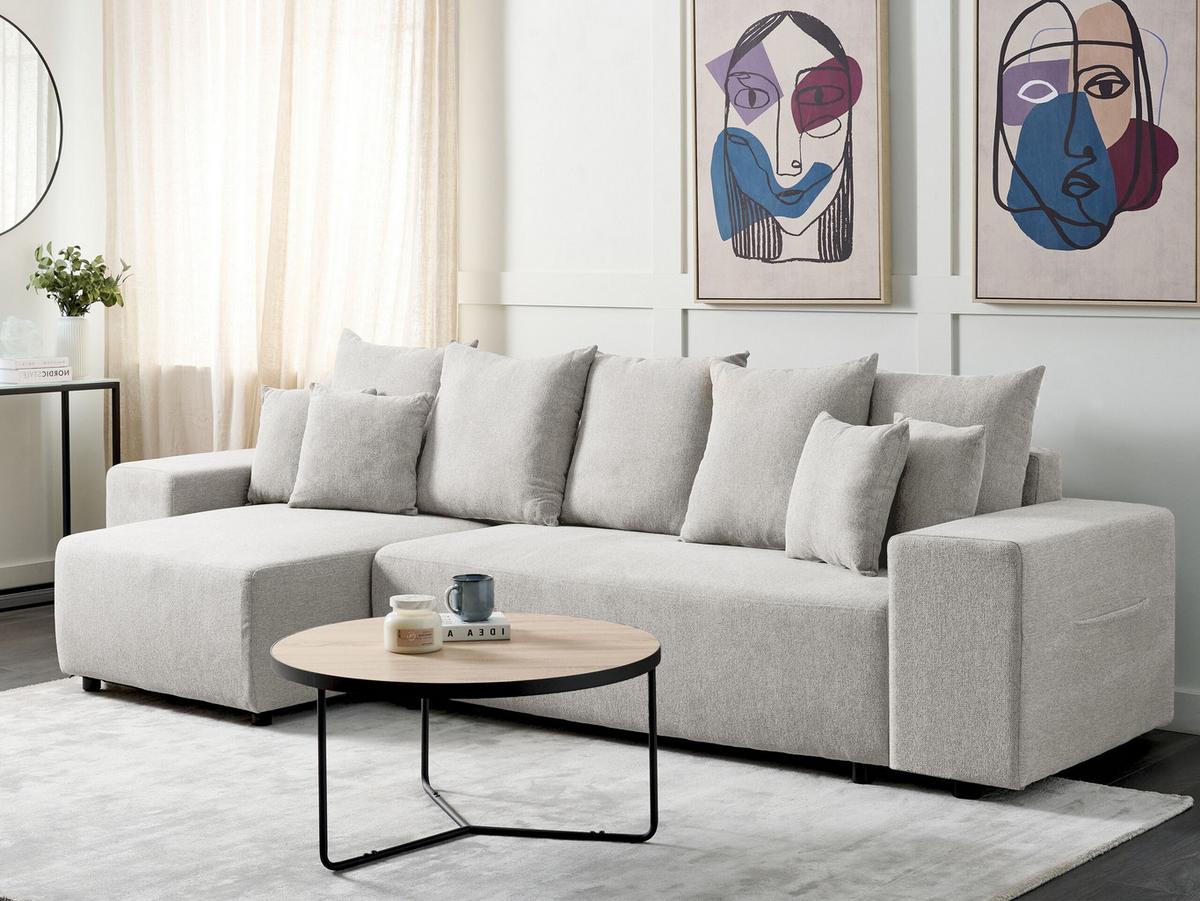 3-SITZER-ECKSOFA hellgrau linksseitig mit Schlaffunktion Stauraum Luspa - Schwarz/Grau, Textil (294/130cm) - Beliani