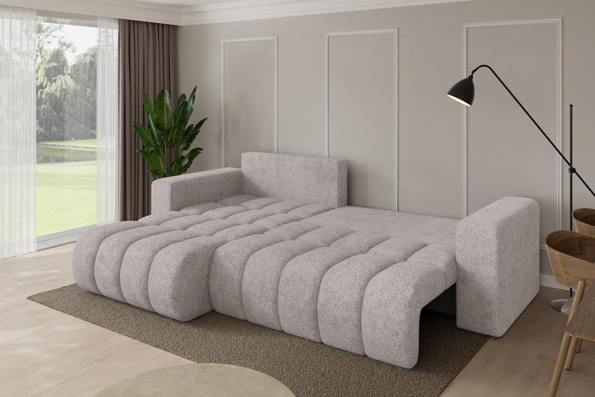 ECKSOFA mit Schlaffunktion Ottomane Links MILA-L-v1 277x195x86 Hellgrau Velours - Hellgrau/Schwarz, Holzwerkstoff/Kunststoff (277/194cm) - ALTDECOR