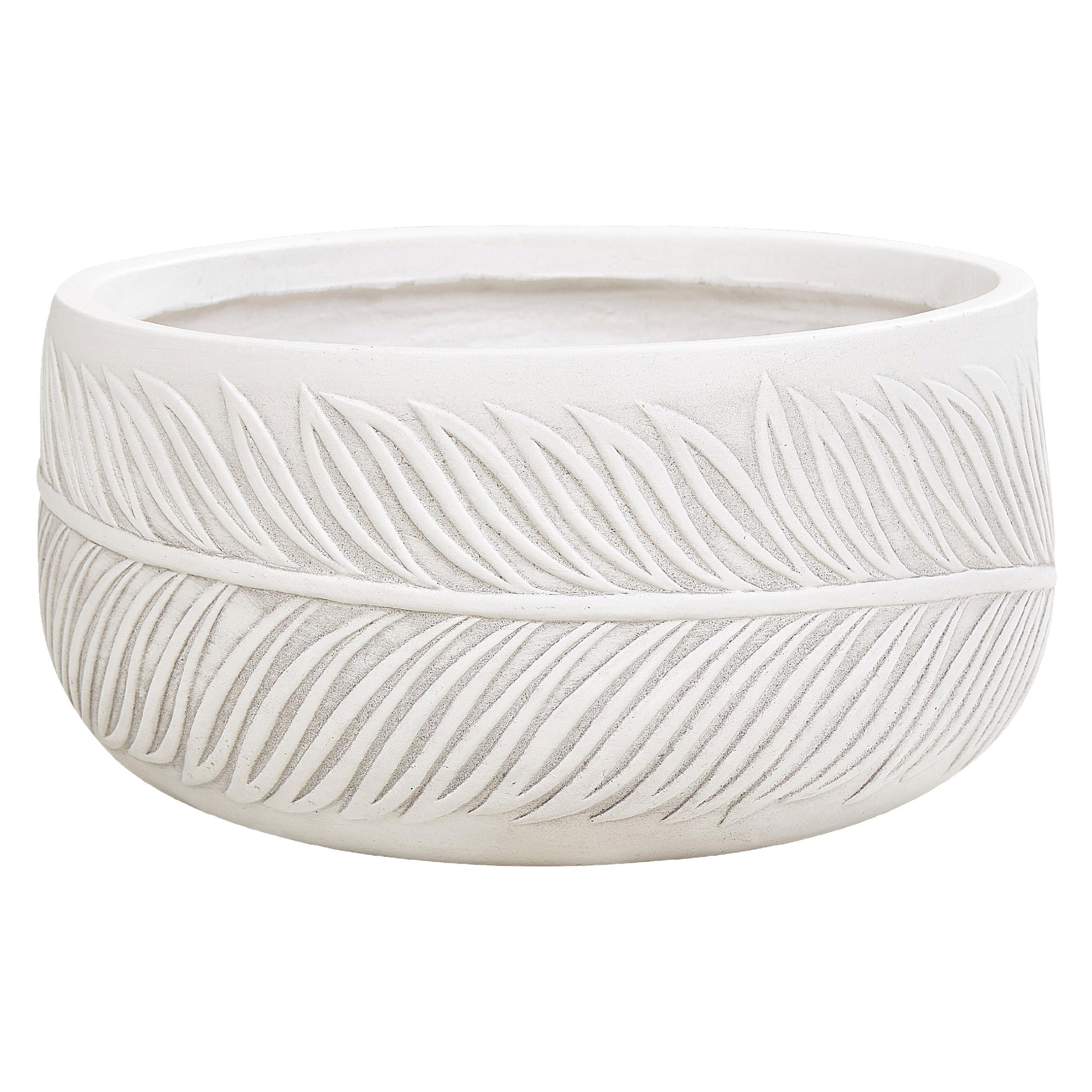 BLUMENTOPF cremeweiß rund 35/35/19 cm Ftero - Weiß, Naturmaterialien (19cm) - Beliani