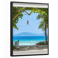 LEINWAND Bilder mit Rahmen - Aussicht - Baum - Meer - Palme - Hügel - Strand - Blau - 30x40 - Blau, Textil (30/40cm) - MuchoWow