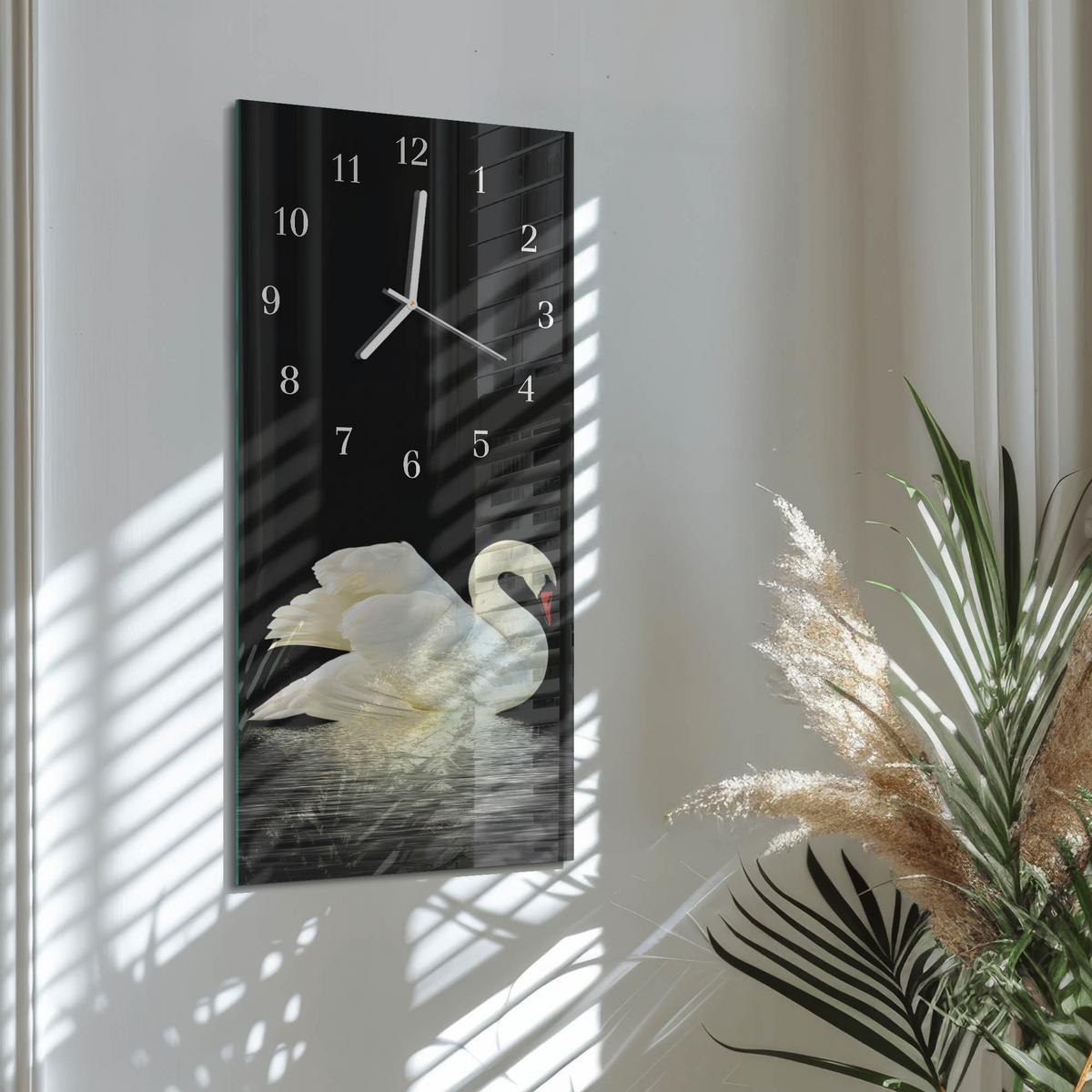 WANDUHR aus Glas 30x60 cm - Schwan - Multicolor, Glas (30/60/0.4cm) - TULUP