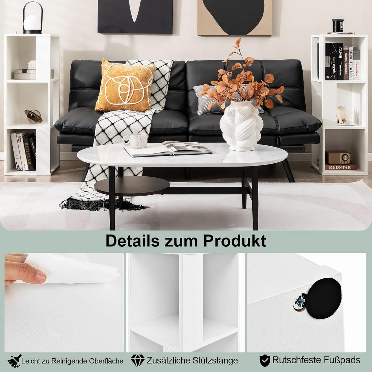 BUCHERREGAL 3 Ebenen Weiß 2er-Set - Weiß, Holz (33/101/33cm) - COSTWAY