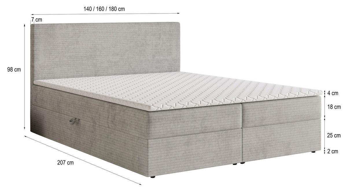 BOXBETT NIRA 180x200 cm mit Matratze und Topper - Hellgrau - Hellgrau, Holz (180/200cm) - MASSENO