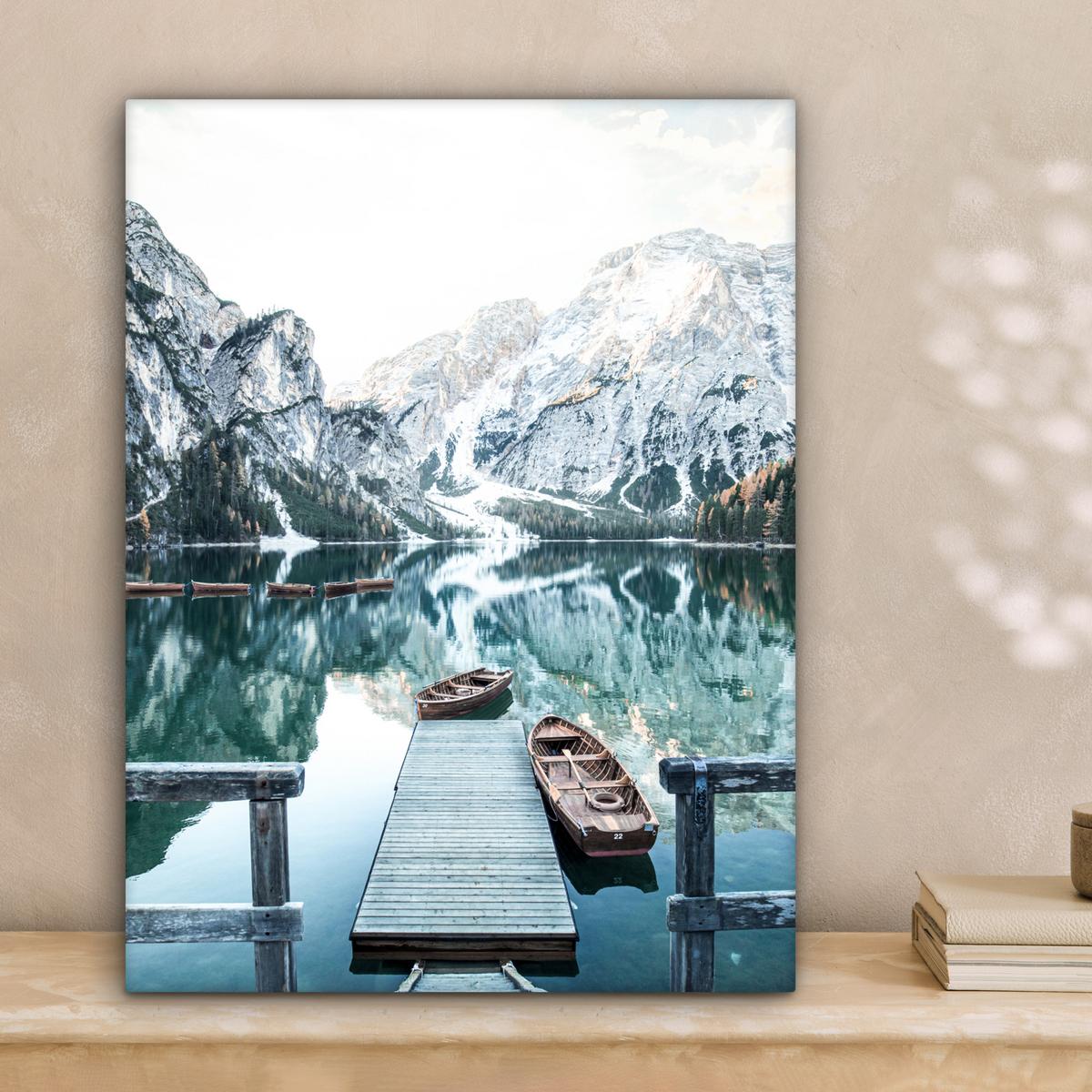LEINWANDBILD Natur - Berge - Schnee - Wald - Boot Room Decor 30x40 cm - Hellgrün, Textil (30/40cm) - MuchoWow