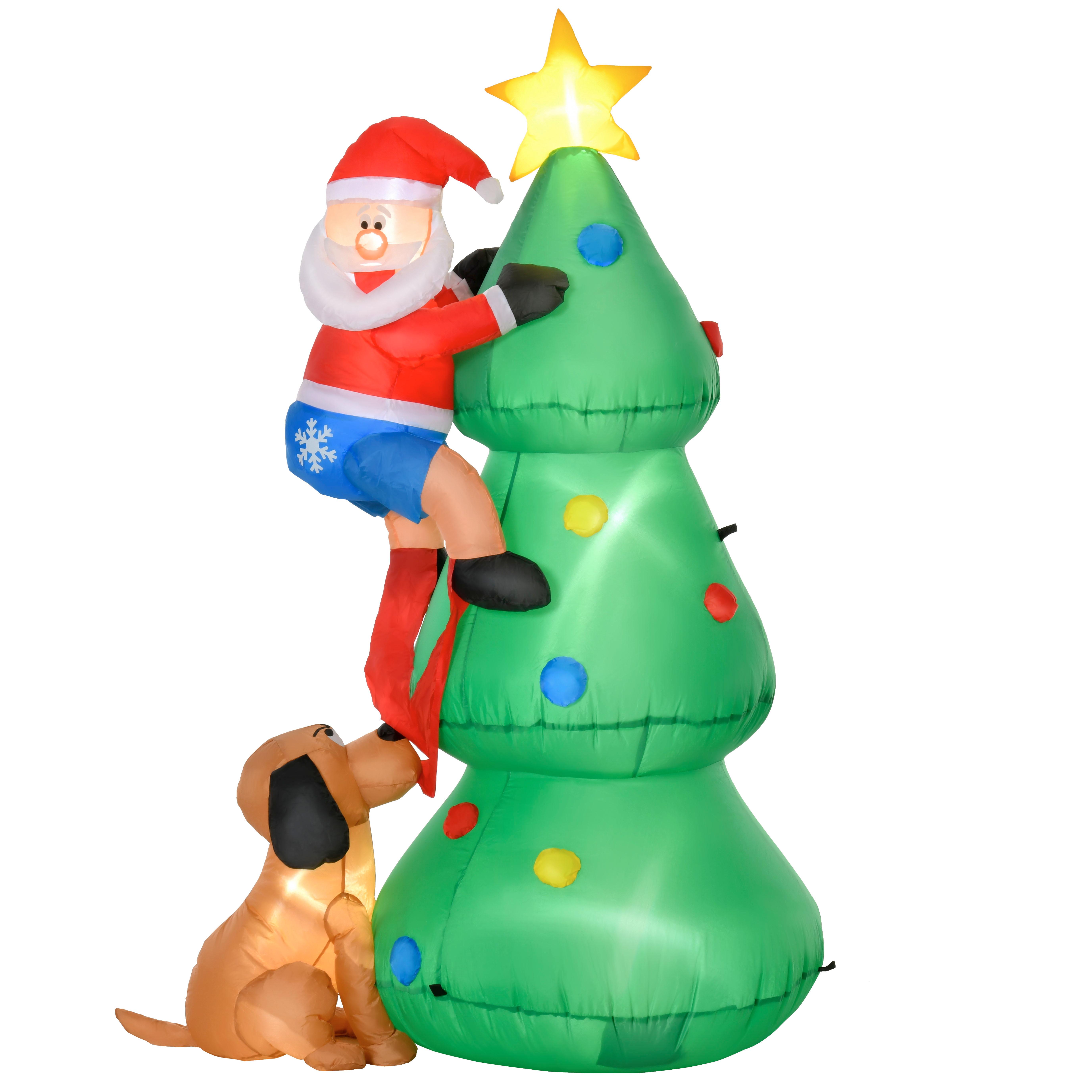 AUFBLASBARER Weihnachtsbaum Weihnachtsmann Hund 180 cm LED Selbstaufblasend - Grün, Kunststoff (85/180/123cm) - HOMCOM