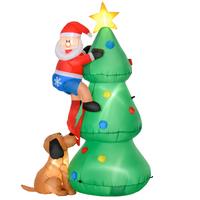 AUFBLASBARER Weihnachtsbaum Weihnachtsmann Hund 180 cm LED Selbstaufblasend - Grün, Kunststoff (85/180/123cm) - HOMCOM