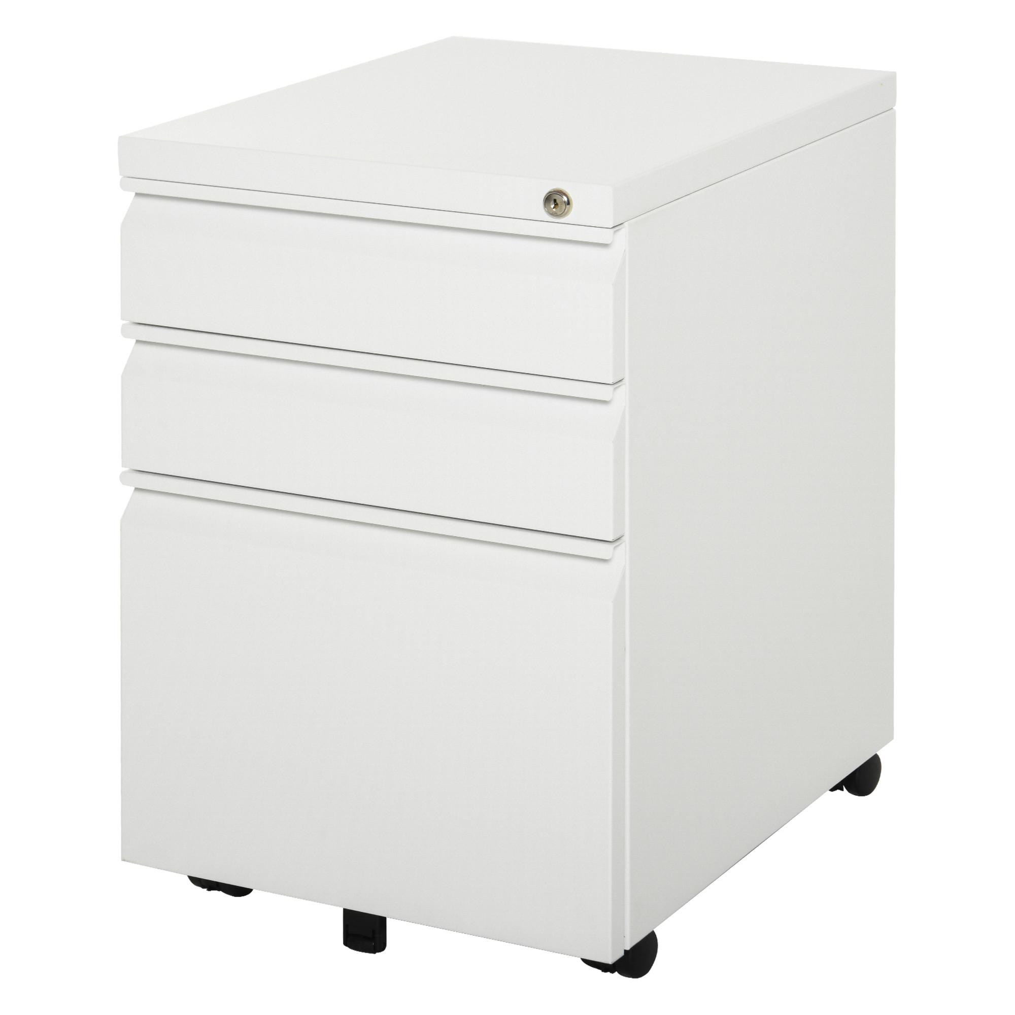 AKTENSCHRANK mit Rädern, konkavem Griff, für Home-Office, Stahl, Weiß - Weiß, Metall (48/60/39cm) - Vinsetto