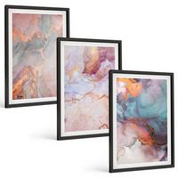 BILDER SET 3er Set - 40x60 cm Schwarzer Rahmen - Abstrakte Pastellmuster - Schwarz, Kunststoff (40/60cm) - TULUP